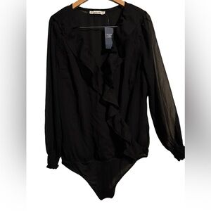 Abercrombie & Fitch Long Sleeve Cross Front Wrap Sheer Bodysuit size XL new nwt